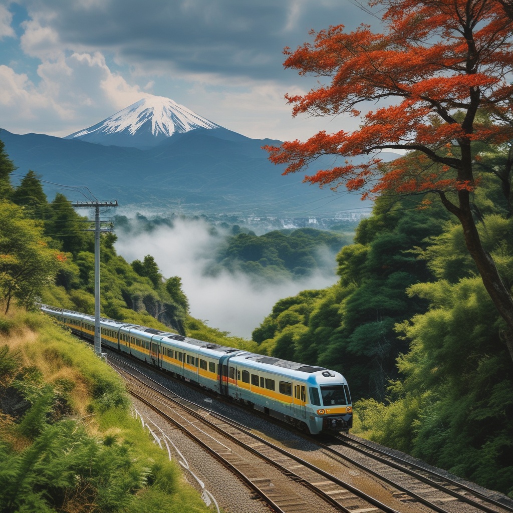 Japanese scenic view with train